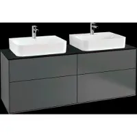Villeroy & Boch Finion meuble sous lavabo, avec éclairage, pour 2 vasques, 1600x603x501mm, Glass Black Matt, G18200GK