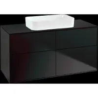 Villeroy & Boch Finion meuble sous lavabo, 4 tiroirs, avec éclairage, lavabo au centre, sans trou pour robinetterie, 1200x603x501mm, Glass Black Matt, G67200PD