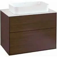 Villeroy & Boch Finion meuble sous lavabo, 2 tiroirs, avec éclairage, lavabo au centre, avec trou pour robinetterie, 800x603x501mm, Glass White Matt, G22100GN