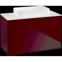 Villeroy & Boch Finion meuble sous lavabo, 2 tiroirs, avec éclairage, lavabo au centre, sans trou pour robinet, 1000x603x501mm, Glass White Matt, G64100HB