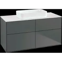 Villeroy & Boch Finion meuble sous lavabo, 4 tiroirs, avec éclairage, lavabo au centre, sans trou pour robinetterie, 1200x603x501mm, Glass White Matt, G67100GK