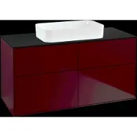 Villeroy & Boch Finion meuble sous lavabo, 4 tiroirs, avec éclairage, lavabo au centre, sans trou pour robinetterie, 1200x603x501mm, Glass Black Matt, G67200HB