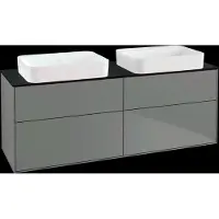 Villeroy & Boch Finion meuble sous lavabo, 4 tiroirs, avec éclairage, pour 2 vasques, sans trou pour robinet, 1600x603x501mm, Glass Black Matt, G72200GM