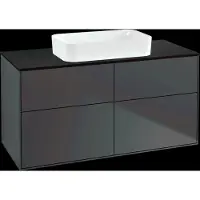 Villeroy & Boch Finion meuble sous lavabo, 4 tiroirs, avec éclairage, lavabo au centre, sans trou pour robinetterie, 1200x603x501mm, Glass Black Matt, G67200HG