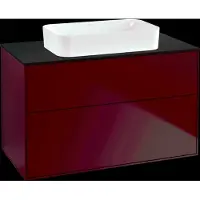 Villeroy & Boch Finion meuble sous lavabo, 2 tiroirs, avec éclairage, lavabo au centre, sans trou pour robinet, 1000x603x501mm, Glass Black Matt, G64200HB