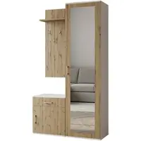 AX Living Garde-robe avec miroir Magnola - 100cm de large, Blanc & chene Artisan