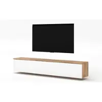 AX Living Banc TV Loriano 2x100cm Buffet bas Chêne Wotan/blanc brillant