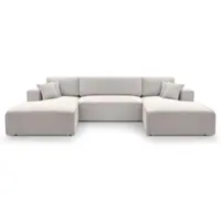 AX Living Canapé d'angle blanc avec fonction sommeil - Catea U Cord Paysage salon 364 cm