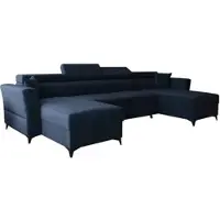 AX Living Canapé d'angle avec fonction sommeil Ribella 345 cm bleu U