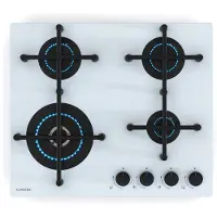 Klarstein Illuminosa 4 Plaque De Cuisson Gaz - 4 Brûleurs Sabaf, 4kW, 2x1.75kW, 1kW, Verre Trempé, Allumage Électrique, Sécurité Anti-Flamme, Compatible Gaz Naturel & GPL, Blanc
