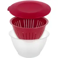 Westmark Boîte à provisions/bol de service avec couvercle et passoire/siphon, 3 pièces, capacité : 4,4 Li, Saladier + bol, Rouge, Transparent