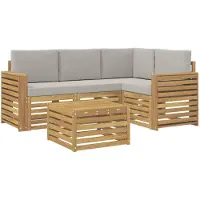 vidaXL - Ensemble de sofa d'extérieur, 5 pièces, blanc et gris clair, en polyester