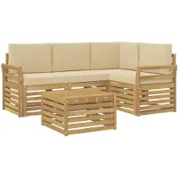 vidaXL Ensemble de canapés d'extérieur , 5 pièces, blanc et beige, en polyester