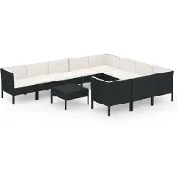 Syfax Salon de jardin 11 pcs avec coussins Résine tressée Noir