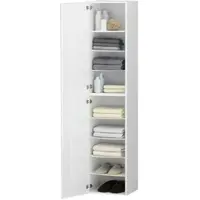 Dmora Bassiano - Armoire polyvalente 1 porte, 45x190h cm Blanc, 9 étagères, Italie