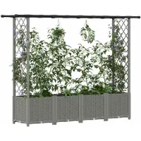 vidaXL Jardinière surélevée avec treillis et toit, gris clair, 203 x 40 x 136 cm, PP
