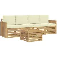 vidaXL Ensemble de salon de jardin , 5 pièces, blanc et crème, en polyester
