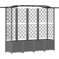 vidaXL Jardinière surélevée avec treillis et toit, gris clair, 204 x 40 x 138 cm, PP
