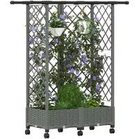 vidaXL Jardinière surélevée avec treillis et toit, gris clair, 124 x 40 x 127 cm, PP