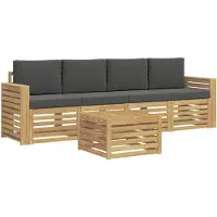 vidaXL Ensemble de salon de jardin 5 pièces, blanc et anthracite, en polyester