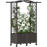 vidaXL Jardinière surélevée avec treillis et toit, couleur marron, 125 x 40 x 144 cm, en PP