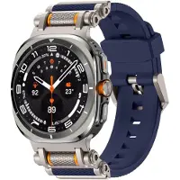Wigento Pour Samsung Galaxy Watch Ultra 2 2025 / Watch Ultra 47mm silicone bande de métal bleu / titane