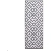 Homescapes Tapis d'extérieur résistant aux intempéries, tapis de passage gris et blanc 75 x 200 cm, tapis de jardin Zoe à motifs géométriques, tapis de balcon réversible