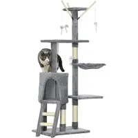 PawHut Arbre à chat , 134 cm de haut, avec niche, 4 jouets et poteaux en sisal, gris