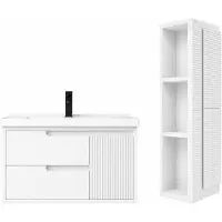 OTITEC Ensemble meuble de salle de bain avec vasque et colonne - 100 cm - Blanc - SEREN