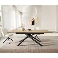 DELIFE Table à manger Edge 180-220x100 céramique Laminam Sabbia couleur chêne cadre croisé rectangulaire noir extensible