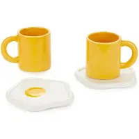 Balvi Ensemble de 2 tasses à expresso en céramique, jaune, avec soucoupe, design œuf, capacité de 100 ml, dimensions : 7,2 x 10,5 x 9,8 cm