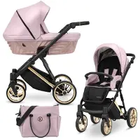 Kunert Poussette IVENTO Poussette de bébé Coque complète Set de poussette 2 en 1 (eco pink metalic, couleur du cadre : or)