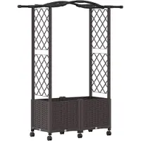 vidaXL Jardinière surélevée avec treillis et toit, couleur marron, 125 x 40 x 144 cm, en PP