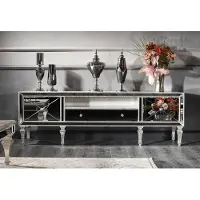 Casa Padrino Luxe Armoire TV baroque avec miroir argenté / doré 200 x 55 x H. 72 cm - Armoire TV miroir - Qualité de luxe