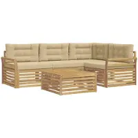 vidaXL Ensemble de salon de jardin 5 pièces, blanc et beige, en polyester