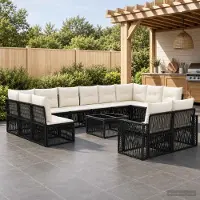 Prolenta Maison Exclusive - Ensemble de canapés de jardin, 13 pièces, 12 places, noir et crème