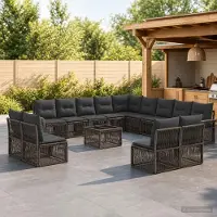 Prolenta Maison Exclusive - Ensemble de canapés de jardin, 14 pièces, 13 places, gris, en résine tressée