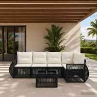 Prolenta Maison Exclusive - Ensemble de canapés de jardin pour 6 personnes, en résine tressée noire et crème