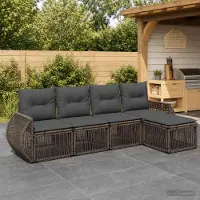 Prolenta Maison Exclusive - Ensemble de canapé de jardin pour 5 personnes, composé de 5 éléments, en résine tressée grise et gris foncé