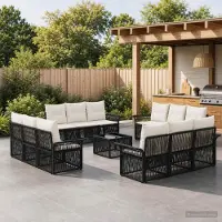 Prolenta Maison Exclusive - Ensemble de canapés de jardin, 13 pièces, en résine tressée noire