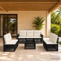 Prolenta Maison Exclusive - Ensemble de canapés de jardin, 8 pièces, 7 places, noir et crème