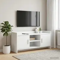 Prolenta Meuble TV exclusif - Dimensions : 102 x 33 x 47 cm - Couleur : blanc - Matériau : bois composite