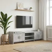 Prolenta Meuble TV exclusif - Dimensions : 168 x 33 x 47 cm - Couleur : gris béton - Matériau : bois composite