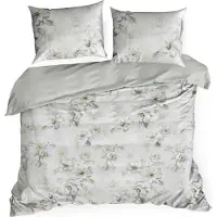 Eurofirany | Linge de lit - 100 % coton - 160 x 200 cm - Parure de lit - beige gris - Ensemble housse de couette - à fleurs