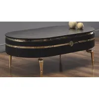 Casa Padrino Luxe Table basse Art Déco Noir / Or 120 x 67 x H. 42 cm - Table de salon ovale avec tiroir et plateau en marbre artificiel - Meubles de salon - Meubles Art Déco - Meubles de luxe