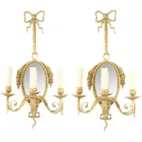 Casa Padrino Ensemble de deux appliques murales style baroque, finition dorée, avec miroir - Appliques murales pour éclairage intérieur (2 pièces) - Largeur : 30 cm, Hauteur : 75 cm