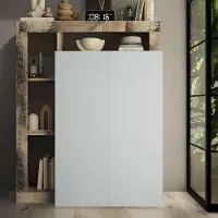 Dmora Cipresso - Armoire Multifonction 2 Portes, 78x116h cm Blanc Brillant, 4 Étagères, Fabriqué en Italie