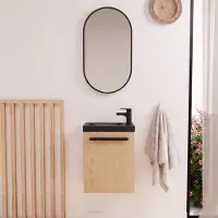MOB-IN Ensemble lave-mains suspendu NEVADA avec robinet noir et miroir ovale