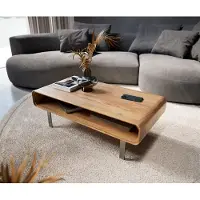 DELIFE Table basse Anaya 100x50 cm acacia naturel 1 compartiment pied en L inoxydable