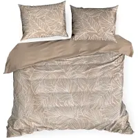 Eurofirany | Linge de lit - Literie - 160 x 200 cm - 100 % coton - beige - Ensemble de housse de couette - Motif de feuilles